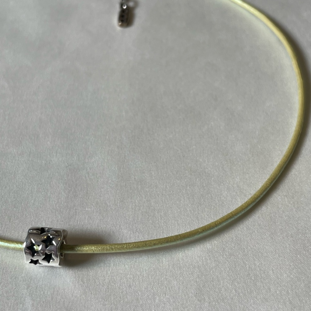 Pandora Green Leather Necklace and Star Charm